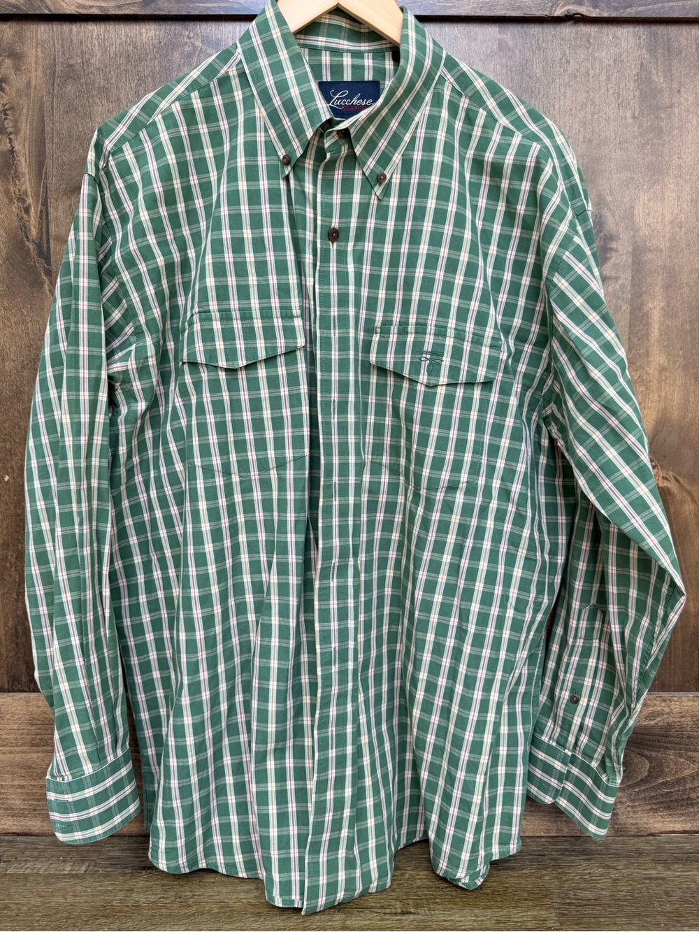 Lucchese| Classics Vintage Green Plaid|Western Shirt| Men’s L| 100% Cotton